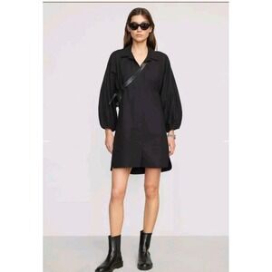 MODERN CITIZEN Clara Open-Back Shirt Dress Black Cotton Medium Minimalist
